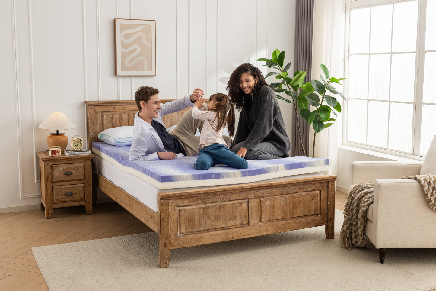 ZEO-SLEEP 3 Inch Gel Infused Mattress Topper for Pressure Relief, Cooling Gel Infusion, CertiPUR-US Certified Purple & White